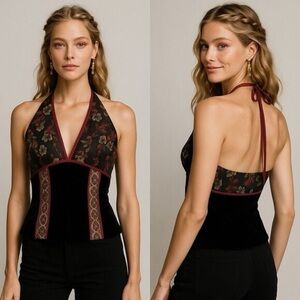 Y2K Scott McClintock Velvet Brocade Corset Top Gothic 6 Renfest Coquette Noir